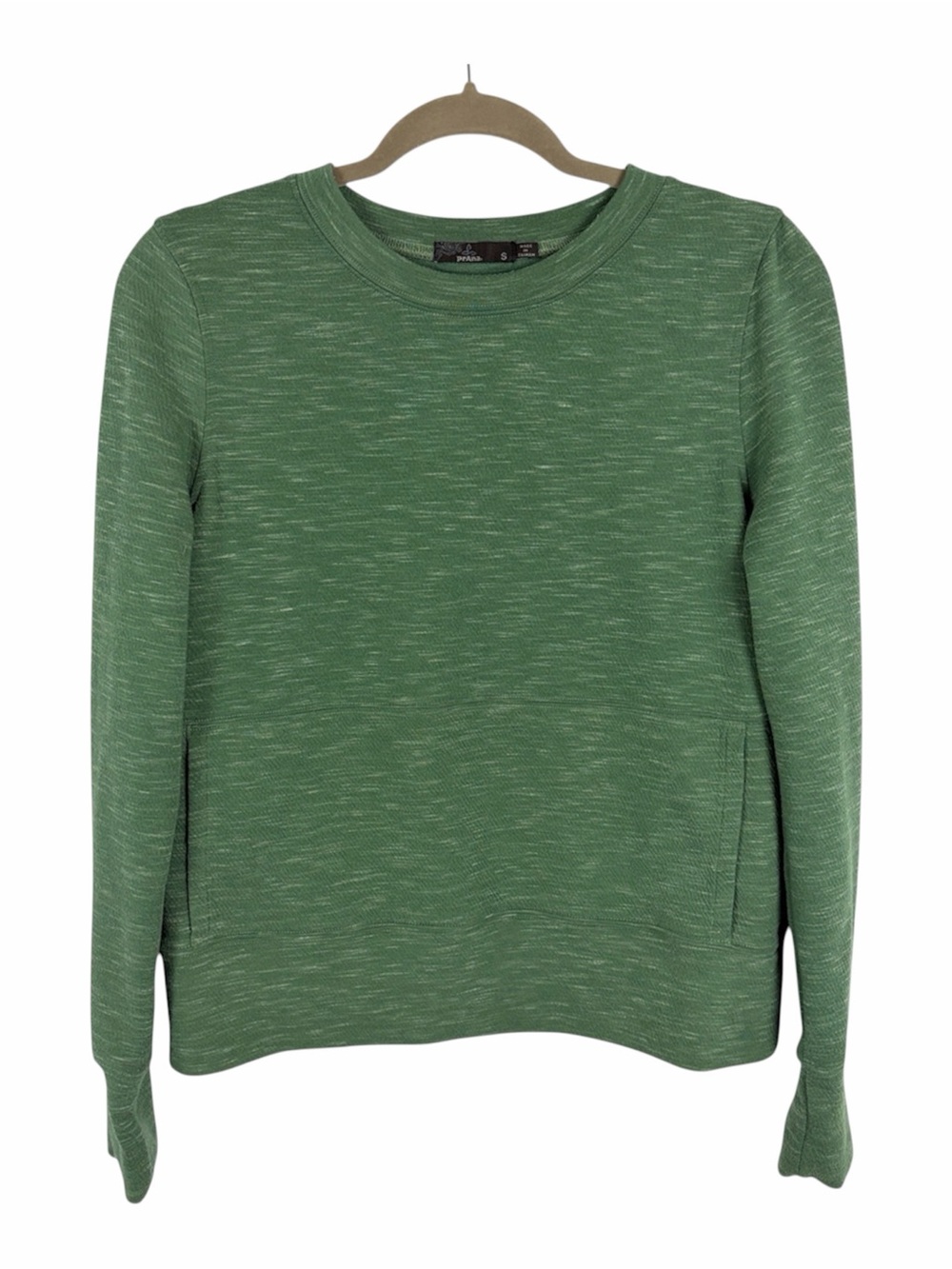 Prana Green Sunrise Long Sleeve Pullover Sweatshirt Pockets Size S